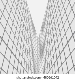 Grey abstract perspective background. Minimal vector design. Skyscraper wallpaper.