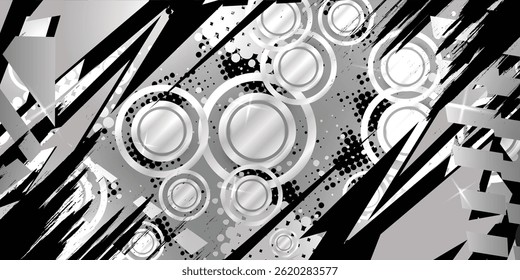 Grey abstract racing background with silver metallic circle object, vector, eps 10, editable.