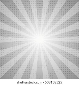 Grey abstract retro beams background. Vector comic illustration