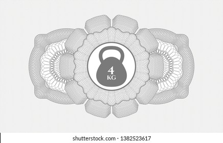 Grey abstract rosette with 4kg kettlebell icon inside
