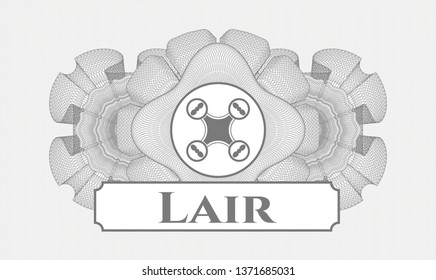 Grey abstract rosette with air drone icon and Lair text inside