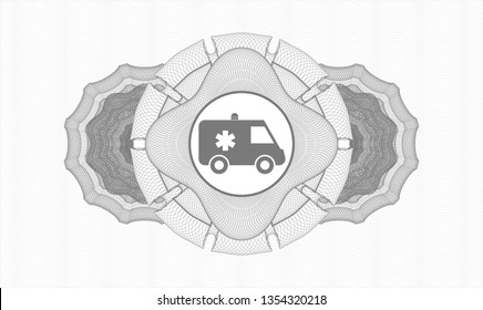 Grey abstract rosette with ambulance icon inside