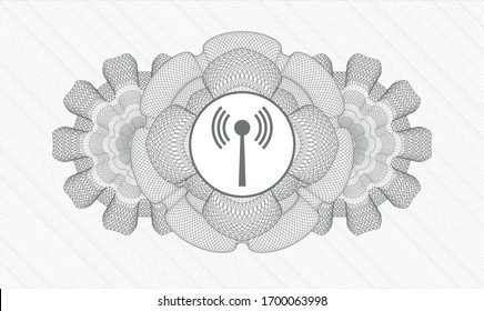 Grey abstract rosette with antenna signal icon inside