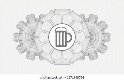 Grey abstract rosette with beer jar icon inside