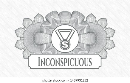 Grey abstract rosette with business award icon and Inconspicuous text inside