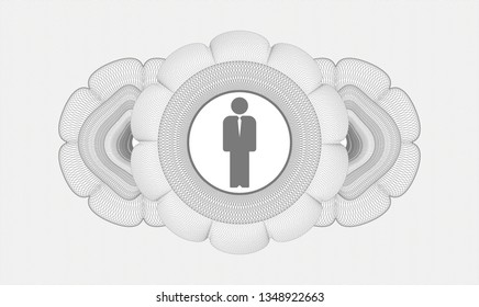 Grey abstract rosette with businessman icon inside