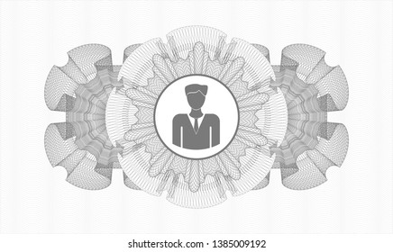 Grey abstract rosette with businessman icon inside