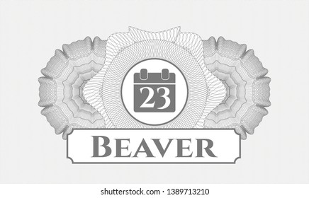 Grey abstract rosette with calendar icon and Beaver text inside
