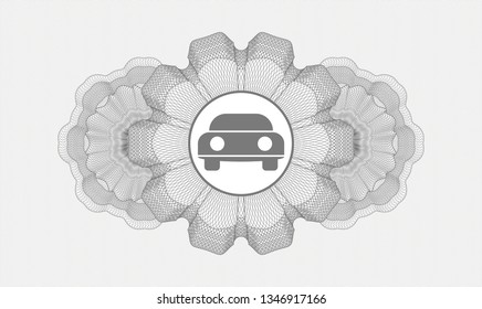 Grey abstract rosette with car seen from front icon inside