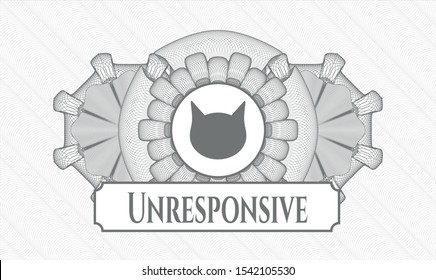 Grey abstract rosette with cat face icon and Unresponsive text inside