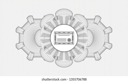Grey abstract rosette with certificate icon inside
