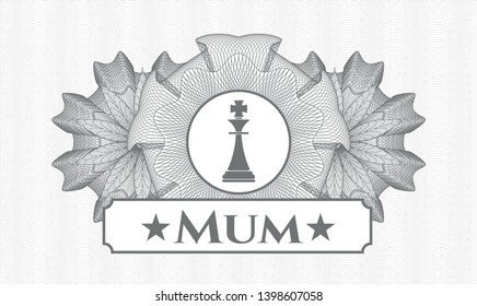 Grey abstract rosette with chess king icon and Mum text inside