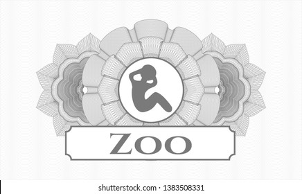 Grey abstract rosette with crunch icon and Zoo text inside