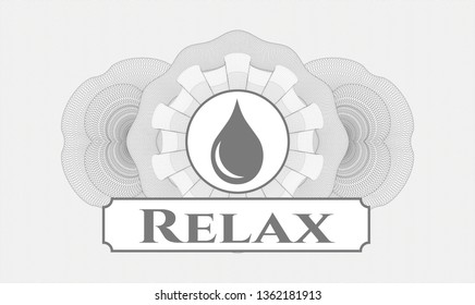 Grey abstract rosette with drop icon and Relax text inside