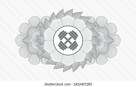 Grey abstract rosette with dumbbell icon inside