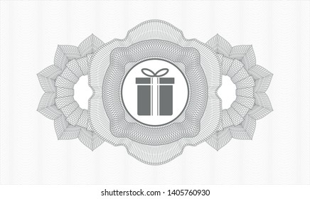 Grey abstract rosette with gift box icon inside