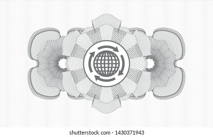 Grey abstract rosette with globalization icon inside