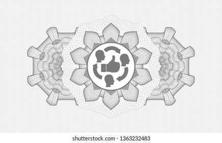 Grey abstract rosette with good customer feedback icon inside