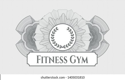 Grey abstract rosette with leaf crown icon and Fitness Gym text inside