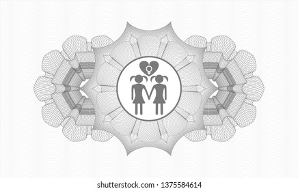 Grey abstract rosette with lesbian love icon inside