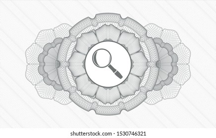 Grey abstract rosette with magnifying glass icon inside