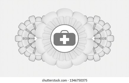 Grey abstract rosette with medical briefcase icon inside