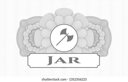 Grey abstract rosette with medieval axe icon and Jar text inside