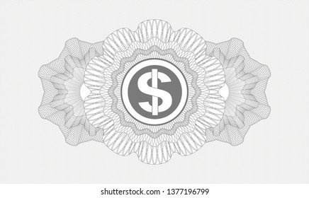 Grey abstract rosette with money icon inside