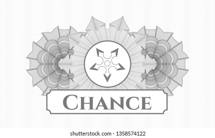 Grey abstract rosette with ninja star icon and Chance text inside