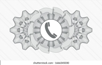 Grey abstract rosette with old phone icon inside