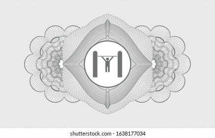Grey abstract rosette with pull up icon inside