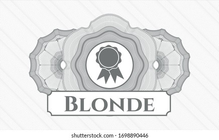 Grey abstract rosette with ribbon icon and Blonde text inside