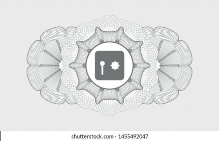 Grey abstract rosette with safe, safety deposit box icon inside