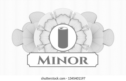 Grey abstract rosette with soda can icon and Minor text inside