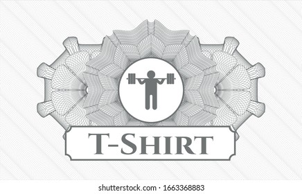 Grey abstract rosette with squat icon and T-Shirt text inside