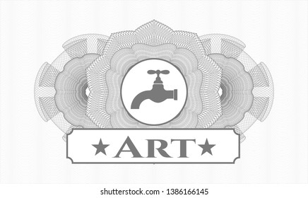 Grey abstract rosette with tap icon and Art text inside