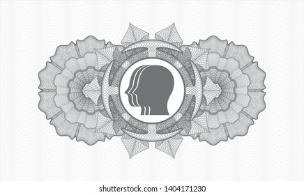 Grey abstract rosette with team work icon inside