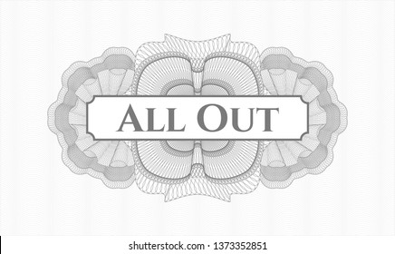 Grey abstract rosette with text All Out inside