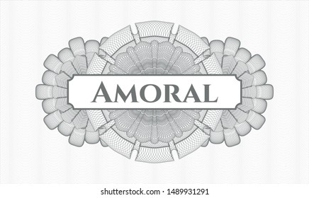 Grey abstract rosette with text Amoral inside