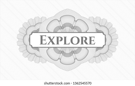 Grey abstract rosette with text Explore inside