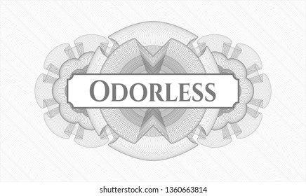 Grey abstract rosette with text Odorless inside