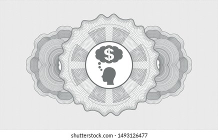 Grey abstract rosette with thinking in money icon inside