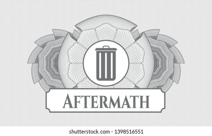 Grey abstract rosette with trash can icon and Aftermath text inside