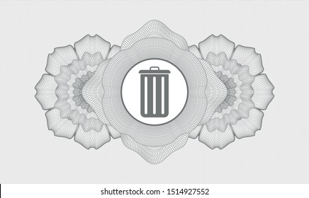 Grey abstract rosette with trash can icon inside