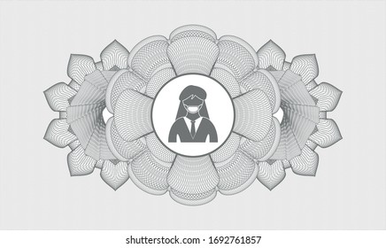 Graue abstrakte Rosette. Vektorillustration Illustration. Detaillierte Angaben mit einer Frau, die ein Symbol für Gesichtsmaske trägt