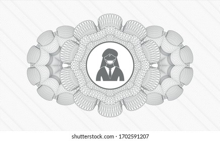 Graue abstrakte Rosette. Vektorillustration Illustration. Detaillierte Angaben mit einer Frau, die ein Symbol für Gesichtsmaske trägt