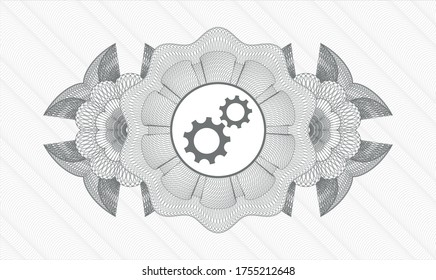 Grey abstract rosette. Vector Illustration. Detailed with gear, team work icon inside