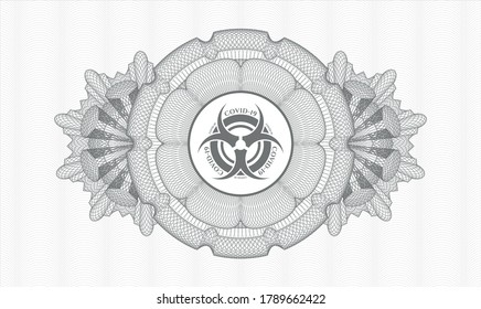 Grey abstract rosette. Vector Illustration. Detailed with biohazard covid-19 icon inside