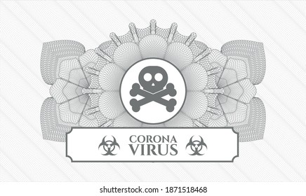 Rosette gris abstracto. Ilustración vectorial. Detallado con el icono de los huesos cruzados y el texto de Coronavirus dentro