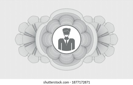 Grey abstract rosette. Vector Illustration. Detailed with man wearing face mask icon inside